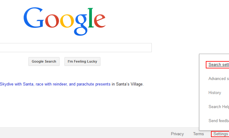 Google search settings